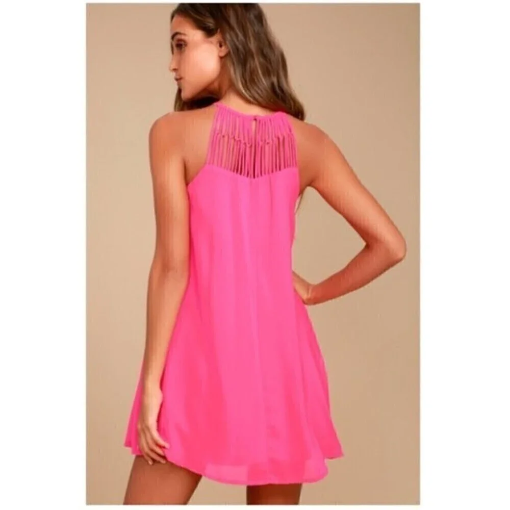 Lulu's Tell Me Fuchsia Swing Lightweight Flirty Swing Mini Dress Size S - Picture 2 of 10